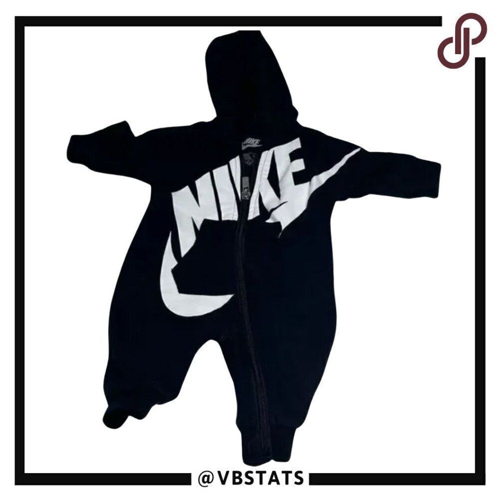 Nike newborn black and white full zip onesie.